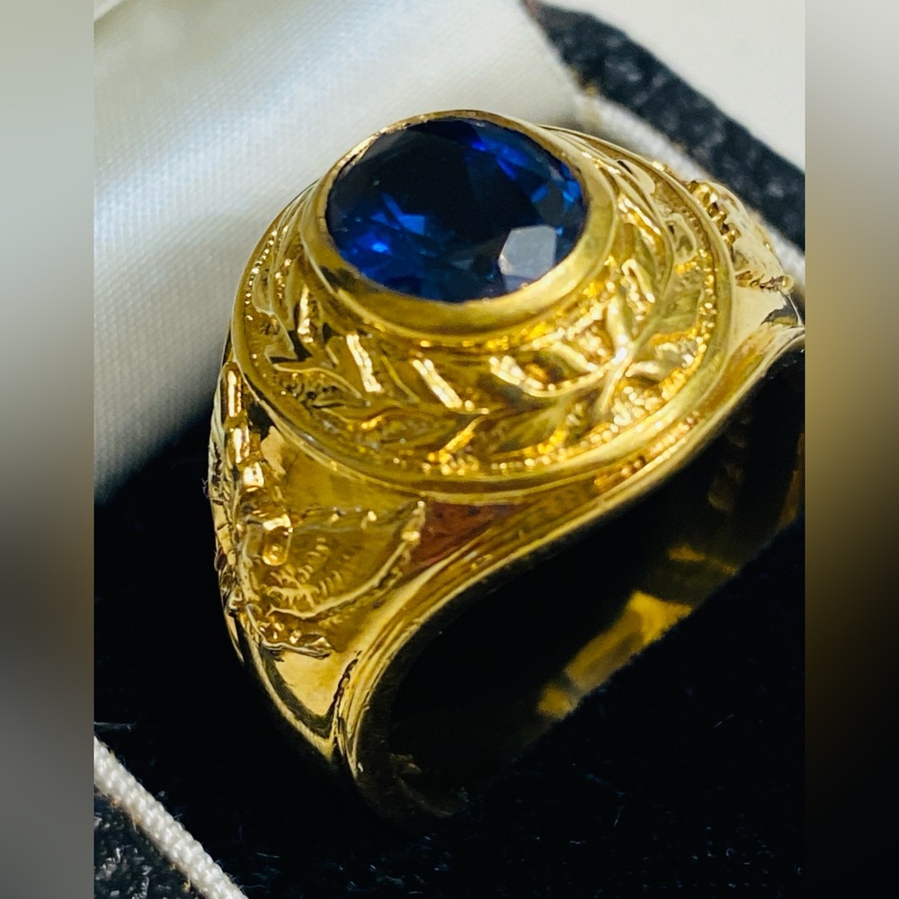 Men's Solid Gold over Silver lab created sapphire… - image 1
